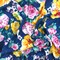 Nile Blue-Yellow-Multi Floral Printed Polyester Georgette Woven Fabric By the Yard